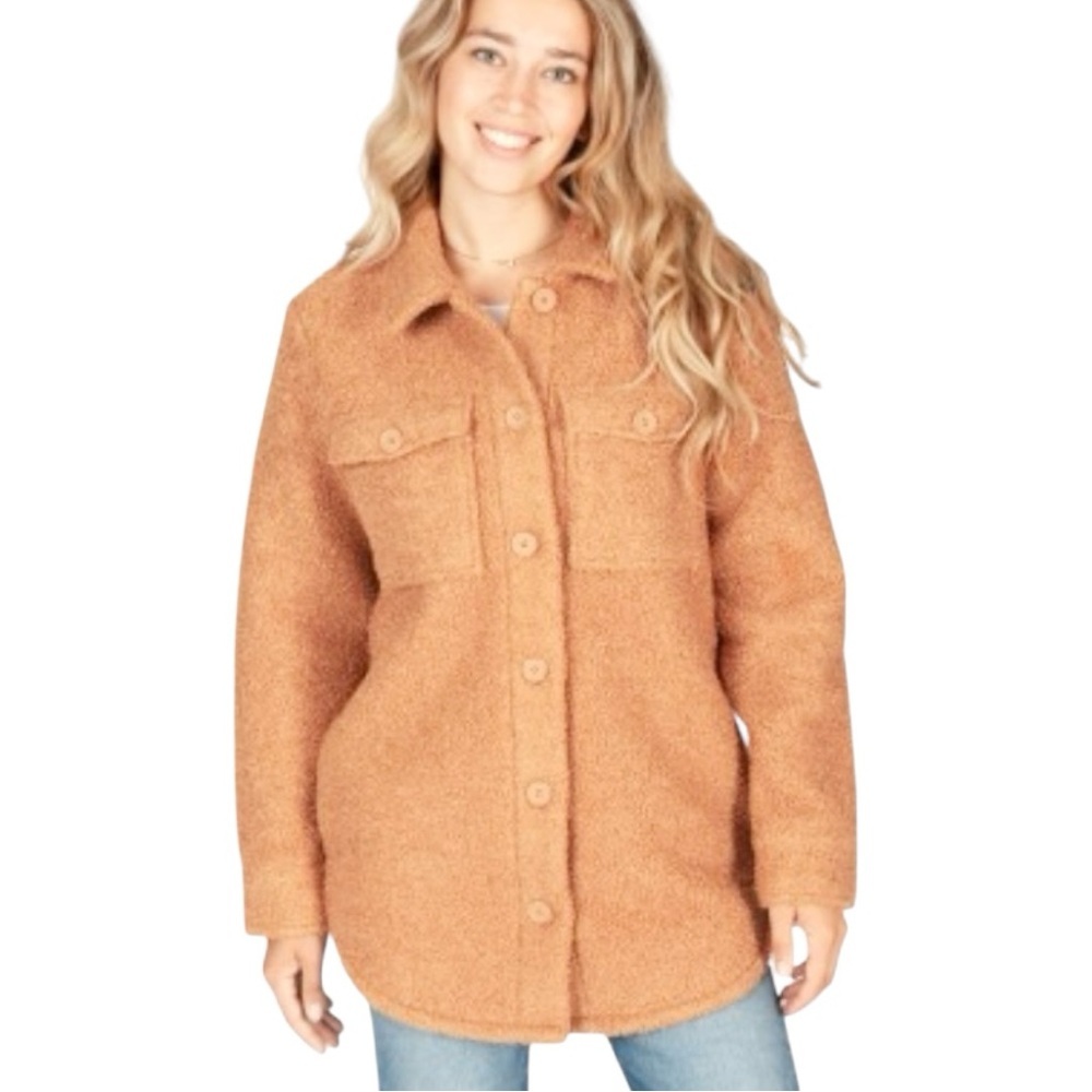 New! Heimish Cozy Girl Full Size Button Down Soft Gold Shacket Size Large